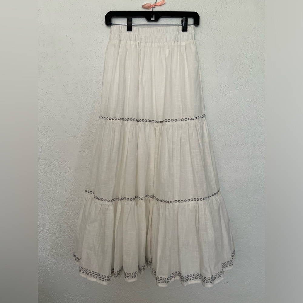 Off white 100% cotton Boho flared lined long maxi skirt